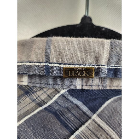 𝅺buckle Black Blue Plaid Standard Fit Long Sleeve Snap Front Shirt XL - Picture 7 of 8